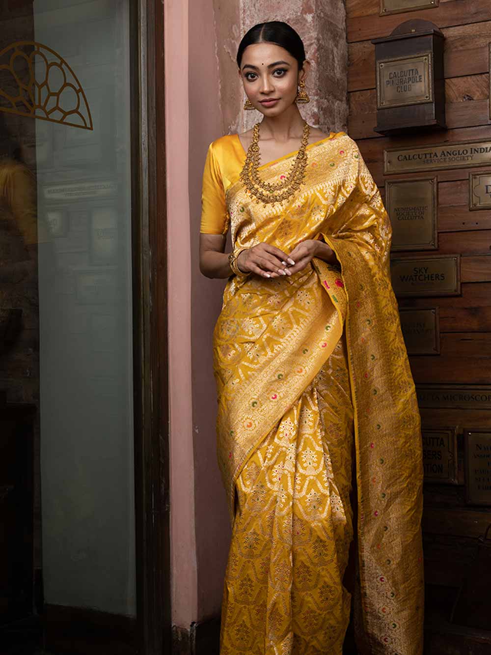 Buy Mustard Yellow Handloom Banarasi Saree In Katan Silk With Meenakari  Border